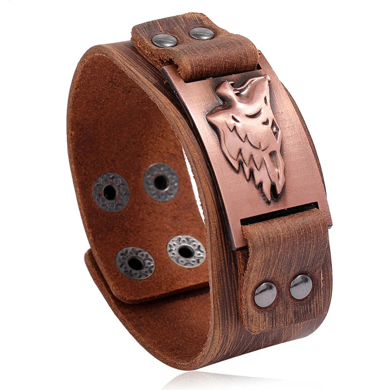 New Fashion Genuine Leather Cuff Bracelet Viking Style Bracelets Elegant Jewelry Accessory
