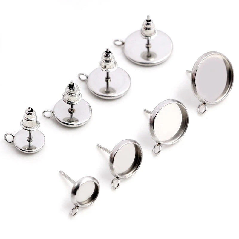 20pcs 6-12mm Stainless Steel Vertical Hanging Earring StudsEarrings Blank/BaseFit 6- 12mm Glass CabochonsButtons