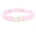 SC Jewelry 8mm Rose Quartz Beaded Bracelet With Blessing Card Agate Crystal Beaded Religion Cross Bracelet Charms for Women
