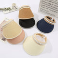 2023 New Korean Version Fashion Travel Beach Sun Pearl Hat Customized Logo Plain Straw Visor Hat for Women Wholesale