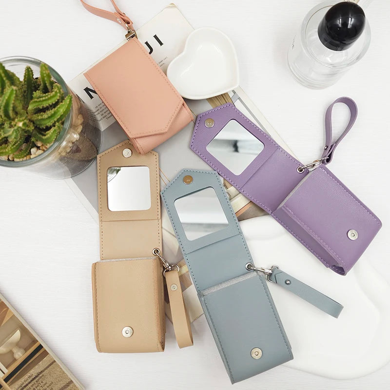 Fashion Women Lipstick Case Makeup PU Leather Lipstick Pouch Portable Lipstick Case with Mirror