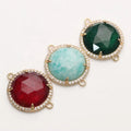 Fashion Accessories Pave Zircon Gemstone Connectors Crystal Amazonite Natural Faceted Stone Gold Plated for Jewelry