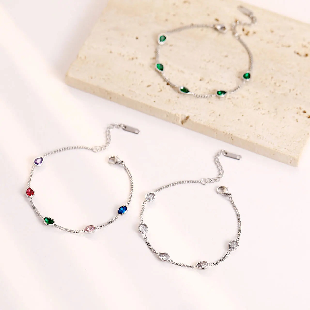 Delicate Stainless Steel Fashion Bracelet with Multicoloured Cubic Zirconia Lucky Charm for Women
