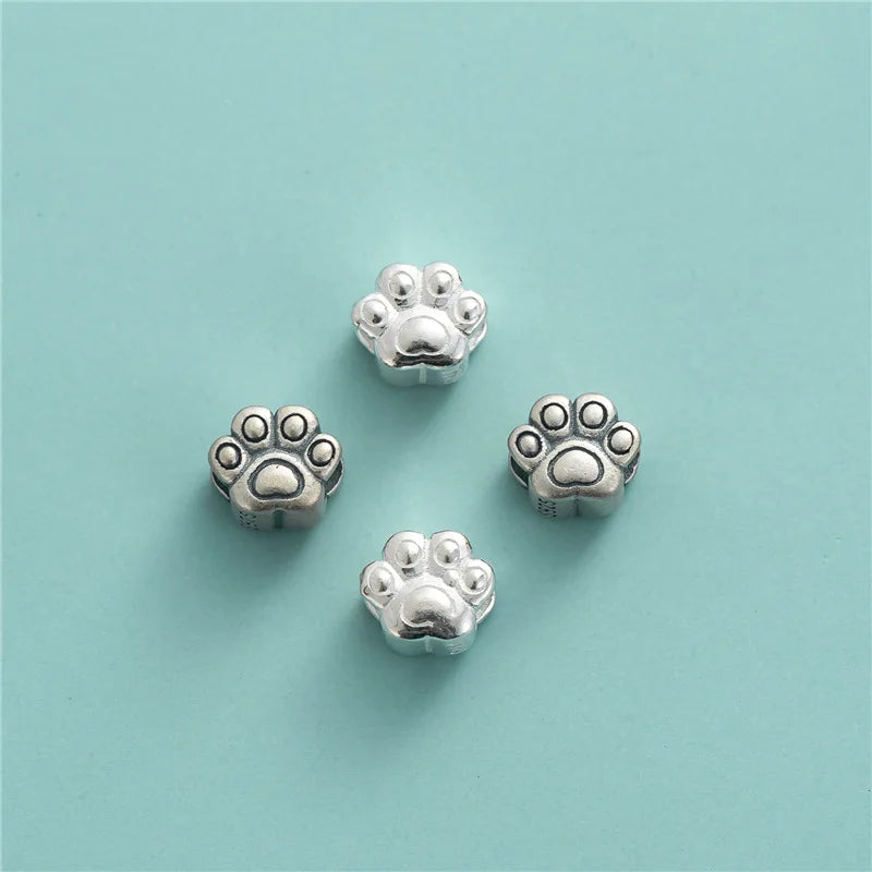 Black 925 Sterling Silver Cute Dog's Paw Charm Beads for Jewelry Making Accessories Wholesale