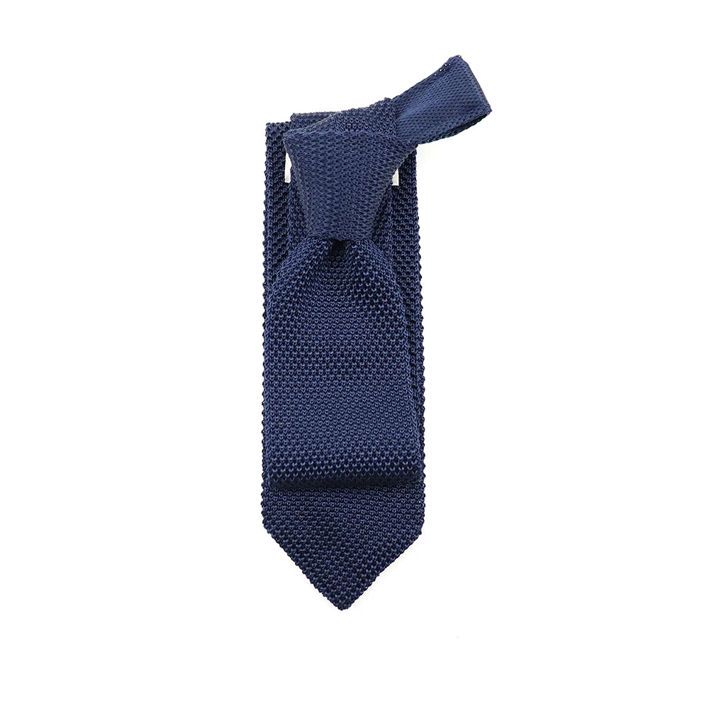 Navy Knitted Design Solid Color Neckties Pure Silk Men Handmade Flat End Wholesale Suit Ties Standard Knit Tie Men