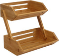 JUNJI Nature Wood Fruit Basket 2 Tier Vegetable Rack Egg Storage Basket Fruit Stand Countertop Fruit Holder for Kitchen