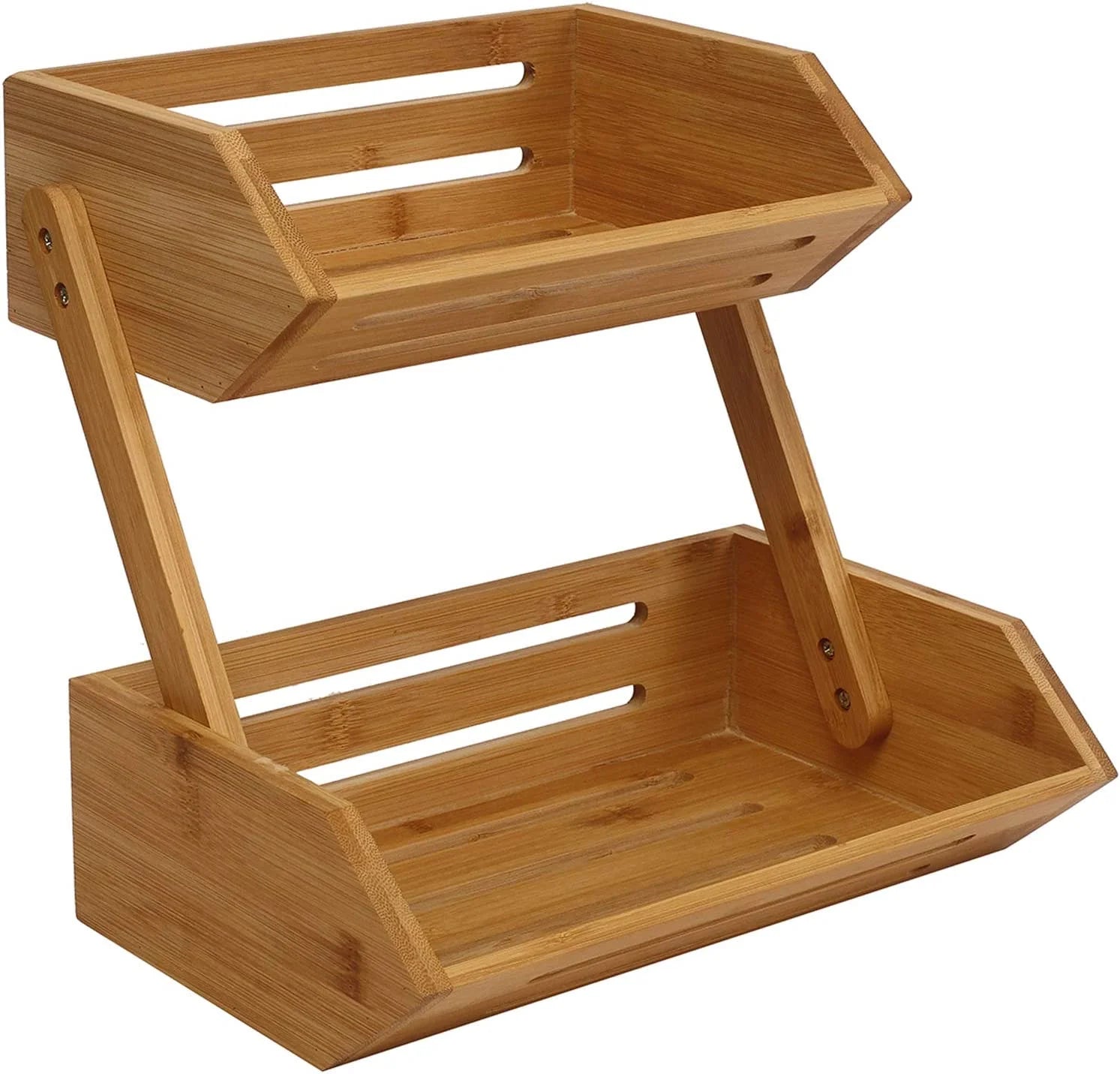 JUNJI Nature Wood Fruit Basket 2 Tier Vegetable Rack Egg Storage Basket Fruit Stand Countertop Fruit Holder for Kitchen