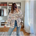 Spring Western Retro Aztec Geometric Printed Style Long Sleeve Cotton Quilted Jacket for Lady