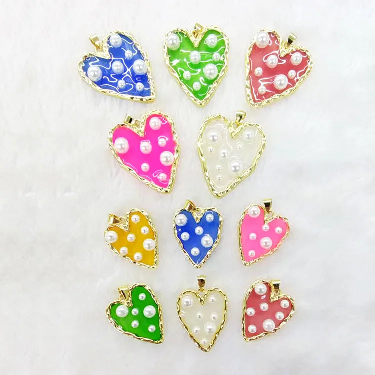 JS1800  Chic  Fashion Popular Jewelry Supplies 18K Gold Plated Multi Colored Clear Transparent Pearl Heart Star Charm Pendants