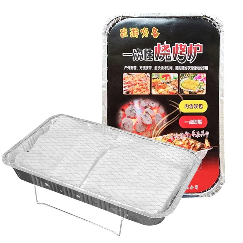 Factory Supply Disposable Charcoal BBQ Grill Easy Light Camping Backyard Garden Parties Durable Metal Aluminum Steel Materials