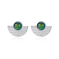 Fine Jewelry 925 Sterling Silver Semicircle Shape Natural Round Opal Stud Earrings for Women Girls