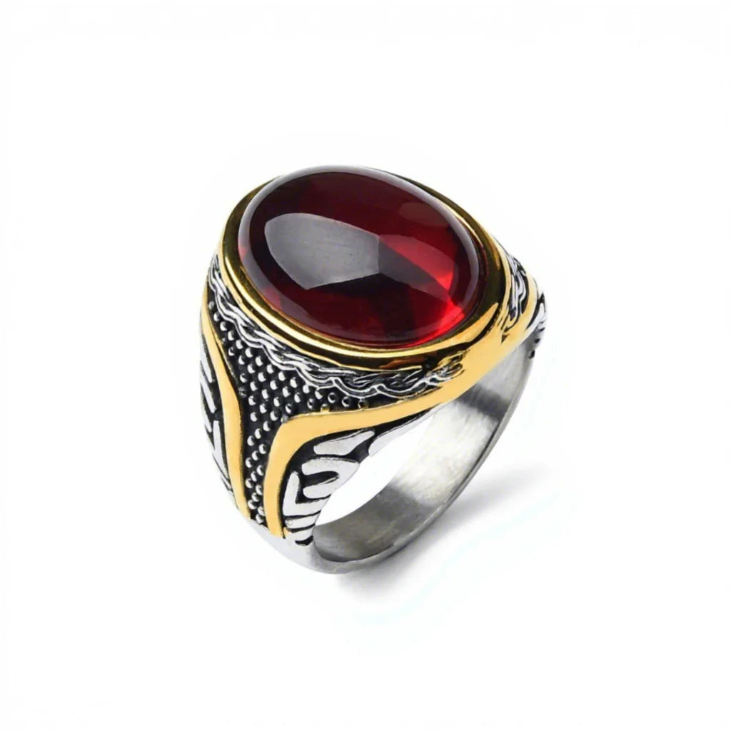 A3231 Men's/Women High Quality Classic Bezel Setting Gemstone Ring 18K Gold Plated Stainless Steel Agate Gem Colors Wedding
