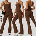 Whoesele Quick Dry Tummy Control One Piece Active Wear Workout Gym Fitness Flare Yoga Jumpsuit