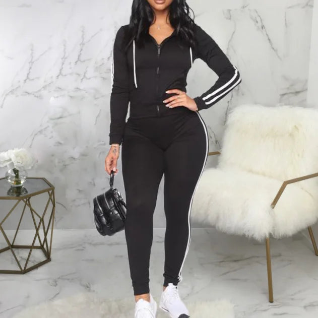 S-XXL New Women's Wear in Europe and America Fashion Sports V-Neck Zipper Hoodie Pants Two Piece Set  Women s Sets