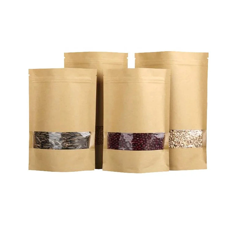 Kraft Paper Bags 4" X 5.9" Stand up Pouches Bags Zip Lock Food Packaging Storage Bags with Window