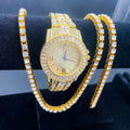 3PCS/SET Top Diamond Watch Luxury Iced Out Watches Men Women Tennis Chains Bracelet Necklaces Cyrstal Jewelry for Hip Hop
