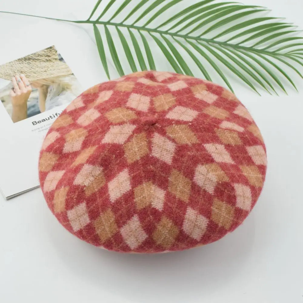 Wholesale Multi Color Fashion Plaid Soft Cashmere Beret Cap Autumn Luxury Wool Custom Flat Top Winter Newsboy Ivy Hats for Women