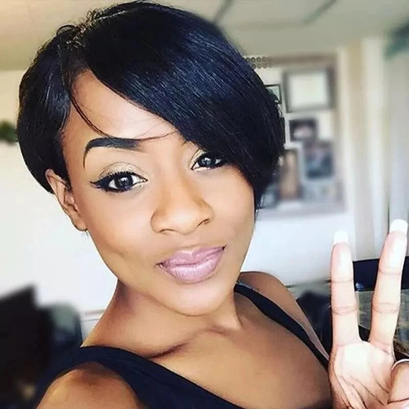 Joedir Short Straight Wigs Pixie Cut Brazilian Hair Wigs for Black Women Wholesale Cheap Human Hair Wig With Bangs