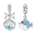 Openwork Shells and Puffer Fish Pendant with CZ Real 925 Sterling Silver Beads Charm for Women Jewelry Charm Bracelet Wholesale