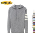 Custom Autumn and Winter Striped Knitwear Hoodie Wholesale Sweater 100% Cotton Men Knit Hoodie Sweater