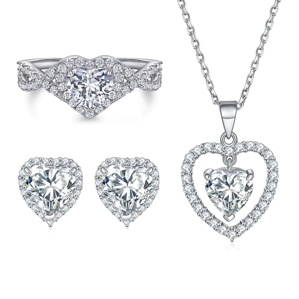 Zirconia Jewelry Set Heart Shaped White Gold Plated 925 Sterling Silver Trendy Fashion Jewelry Sets