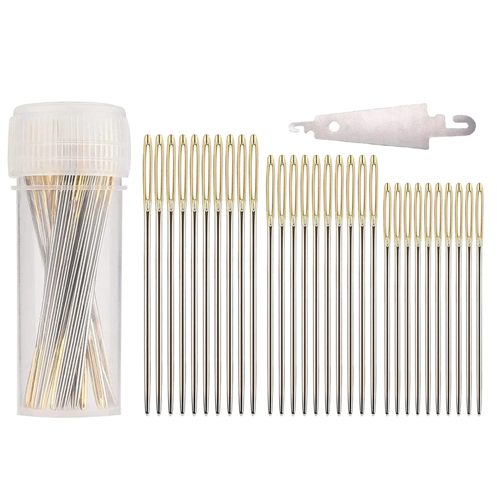 30Pcs Hand Stitching Needles With Metal Threader Large Eye Sewing Needles for Cross Stitch Sewing Tools