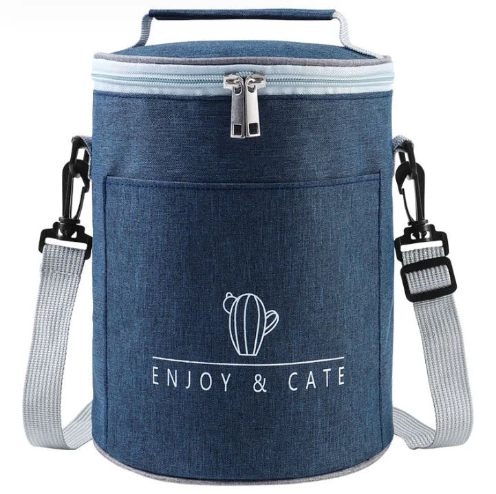 Thicken Round Healthy Insulated Polyester Zipper Closure Waterproof Office Worker Lunch Bag for Outdoor Use
