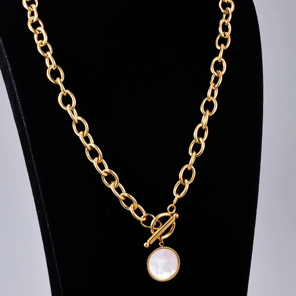 Fashion Summer Gold Jewelry Stainless Steel White Shell Pendant Necklace Titanium Steel Punk Chokers Necklace Women