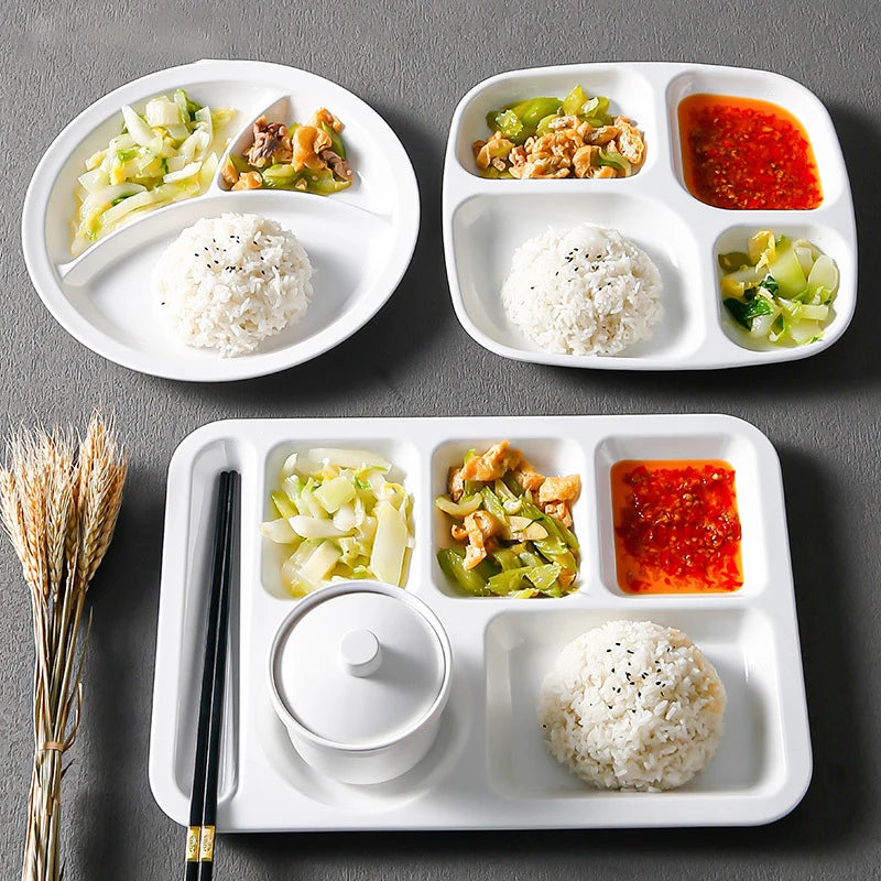 4 6 Compartment Melamine Plastic Bento Box Food Container Divided Rectangle