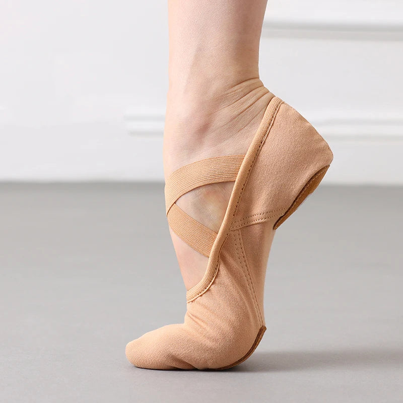 E2514 Premium Ballet Dance Slippers Canvas Leather Split-Sole Stretch Dancing Shoes for Women Girls Performance Practice