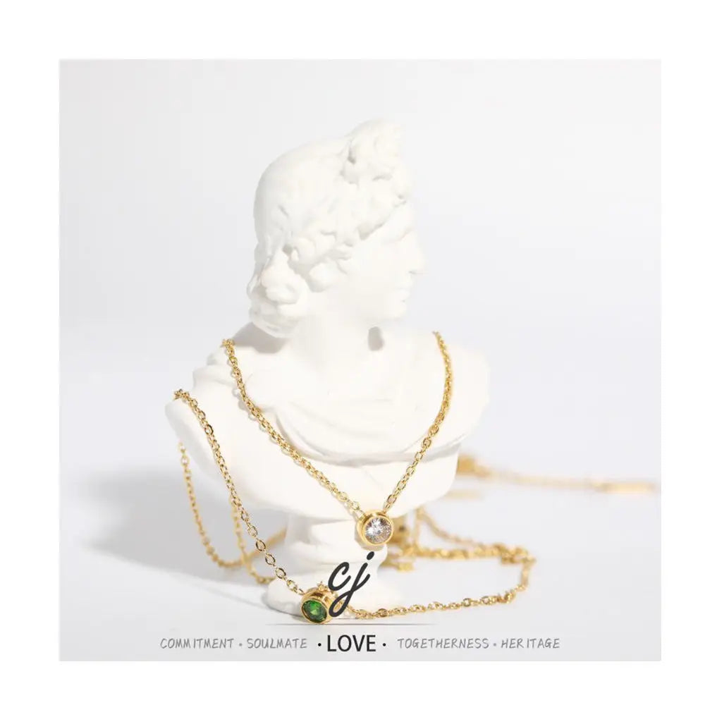 Carline Fashion Necklaces Gold Plated Stainless Steel with Cubic Zircon Trendy Link Chain Wedding Necklace