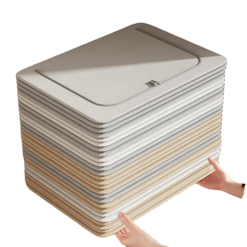 Modern Cotton Linen Folding Storage Bin with Zipper Handle Closet Cabinet Organization Frame Big Clothing Storage Box
