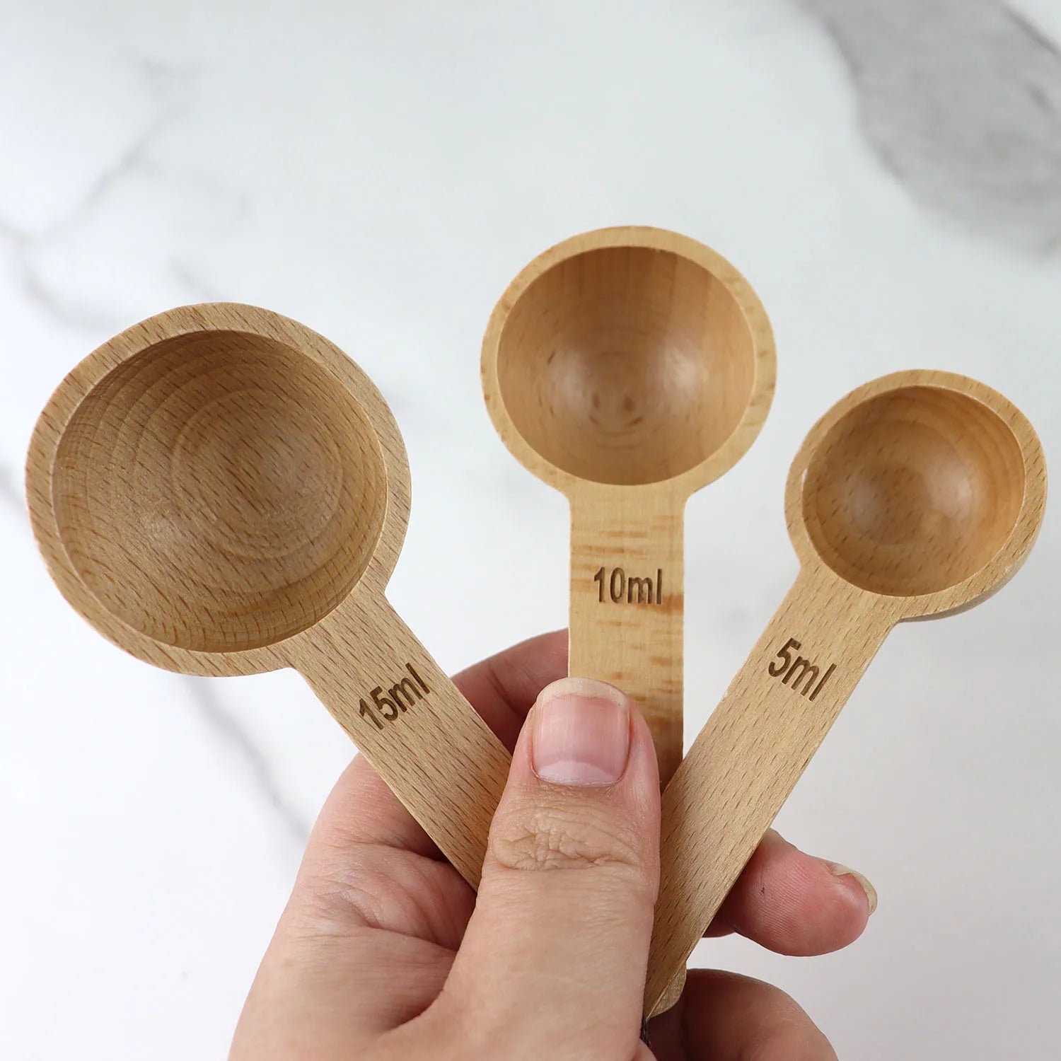 Newest 3pcs Wooden Measuring Spoons Set  Kitchen Utensil  Tools Beech Wood Measure Spoon Scoop for Coffee Bean 15ml 10ml 5ml