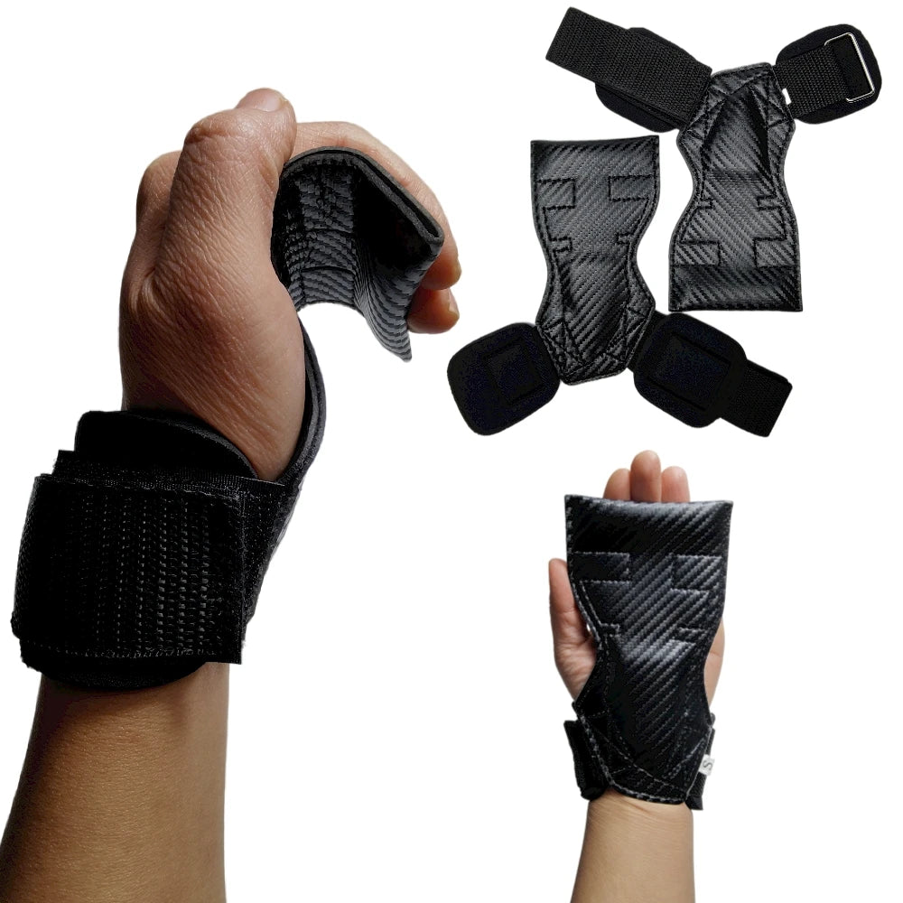 Custom Carbon Leather Weightlifting Hand Grips/gym Grips/Lifting Pad with Wrist Wraps Fitness Grips for Kettlebell