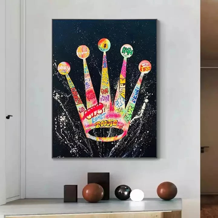 Street Graffiti Art King of Crown Posters and Prints Abstract Banksy Crown Canvas Paintings Wall Art Pictures for Living Room