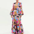 Temperament Elegant Ruffled Long Dresses 2023 Spring New V-neck Lantern Sleeves Single-breasted Natural Waist Eco-Friendly