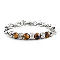 Men's Trendy Stainless Steel Bead Bracelet with White Pine Hematite Agate Tiger Eye Stone Volcanic Rock Stone MegaBDM