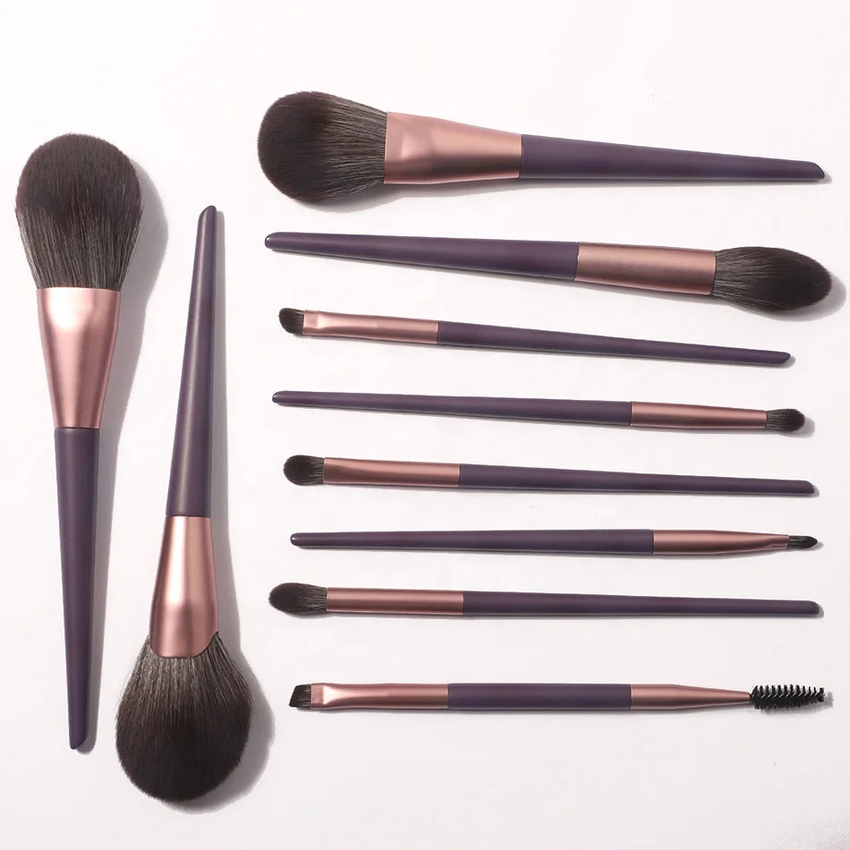 10 Blender Cosmetics Brush Beauty Women Wood Handle High Quality Hot Selling Private Label Custom Professional Make up Brush Set