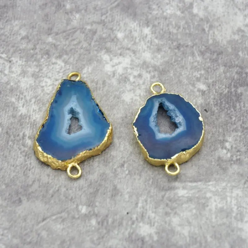PC26675 Natural Stone Pendant Gold Plated Agate Pendant Copper Charms Free Form Agate Geode Connector for DIY Jewelry Making