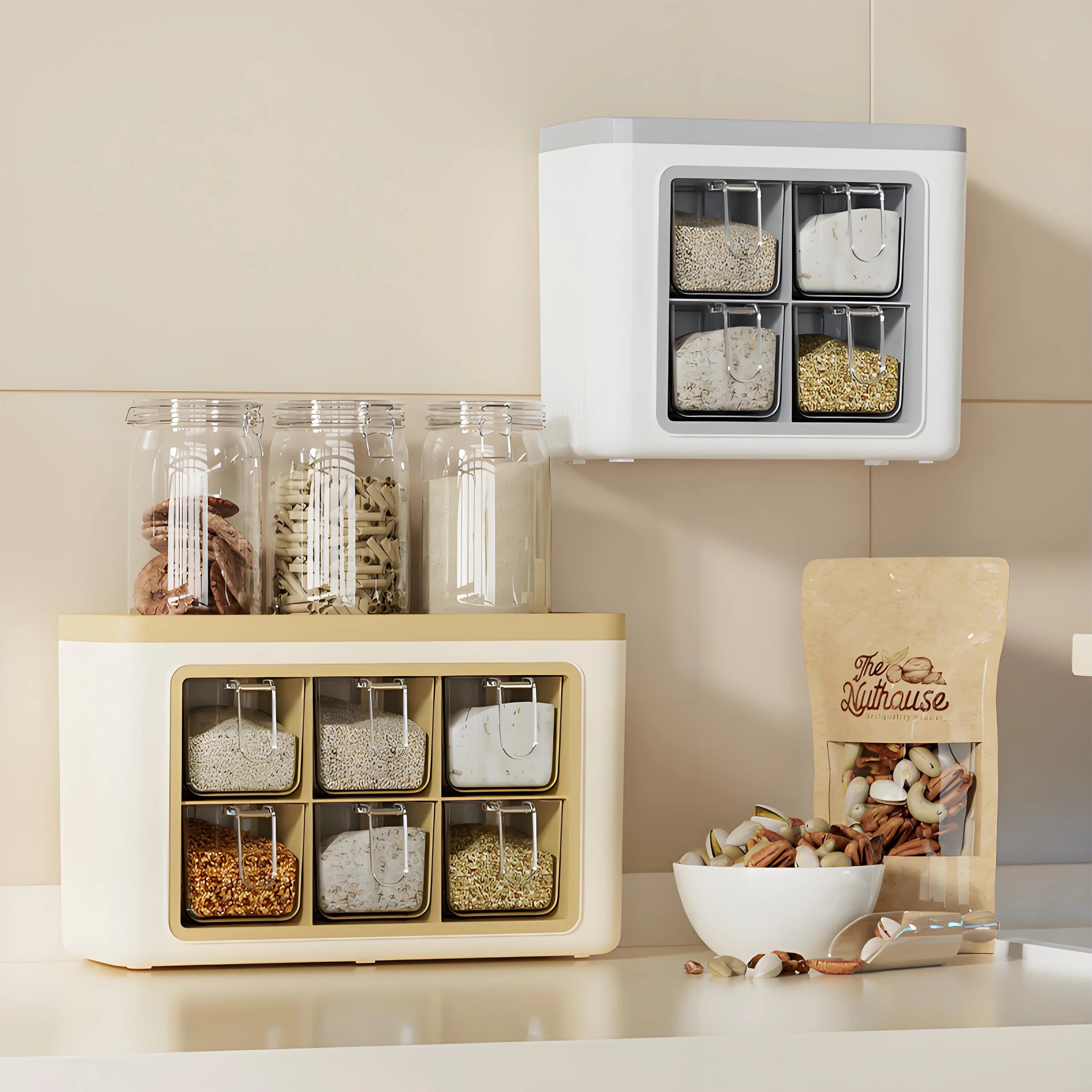 European Design Plastic 4-Compartment Wall-Mounted Spice Rack Storage Box Hot Kitchen Supplies No Punch Required