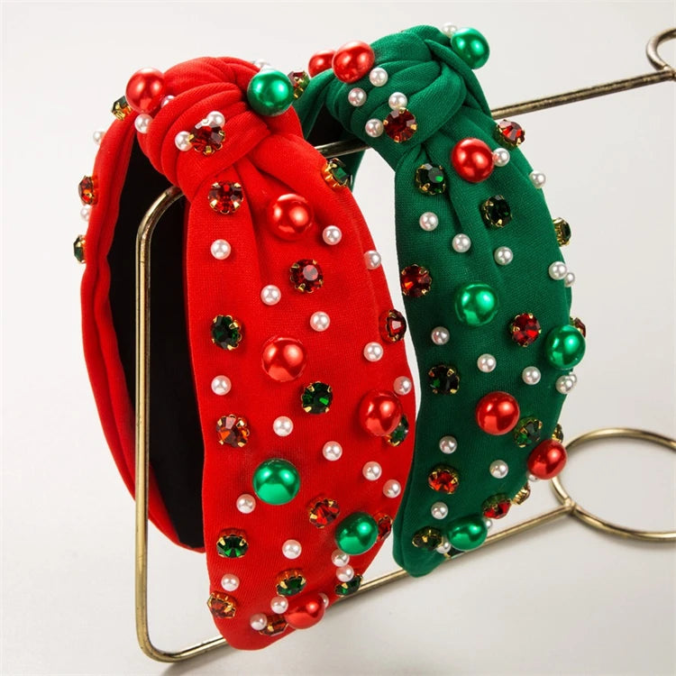 Romantic Pearl & Rhinestone Elastic Hairband for Women & Girls Christmas Crystal Headband