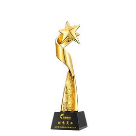 Low MOQ Customizable Eco-Friendly Crystal Glass Star Trophy Gold Plating Gift Box Packaging Business Awards Medals Engraved Logo