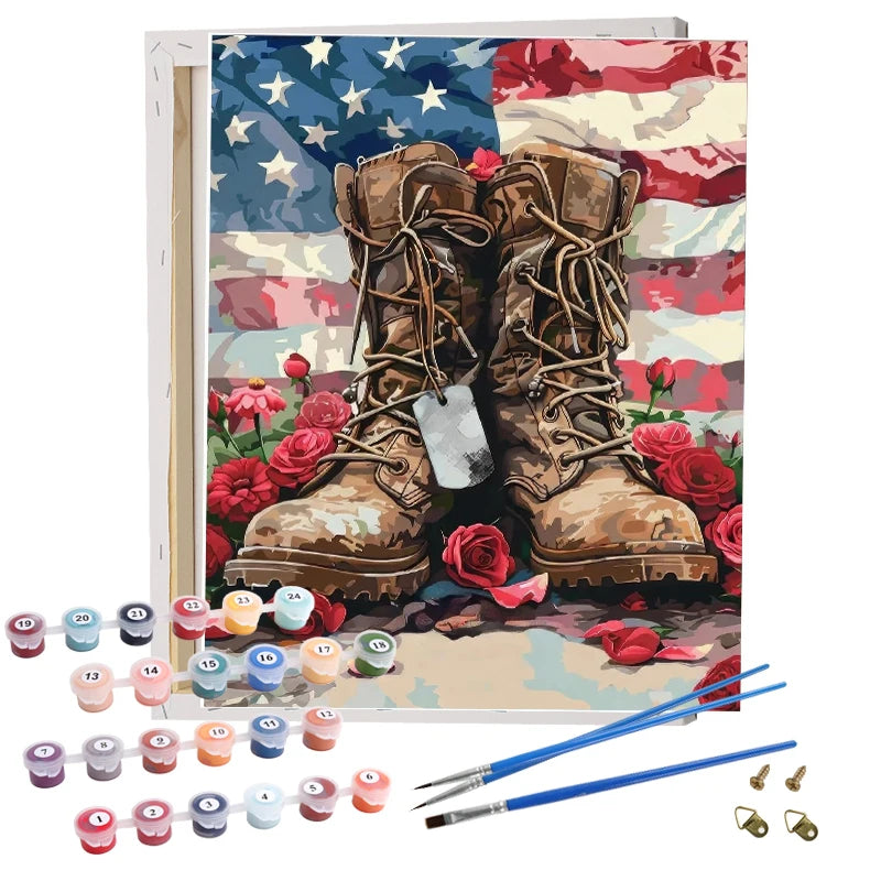 Custom Paint by Numbers Independence Day Art Painting Shoes Painting by Numbers Stretch Canvas Kit