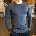 Men's Fitted Long Sleeve Scoop Shirts Blank Soft Fabric Elastic Shirt Essential Long Sleeve Tee