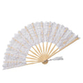 27cm Chinese Style Embroidered Bridal Fan Lace Folded Hand Bamboo Dance Fan Bamboo Staves Carved Technique Portable for Wedding