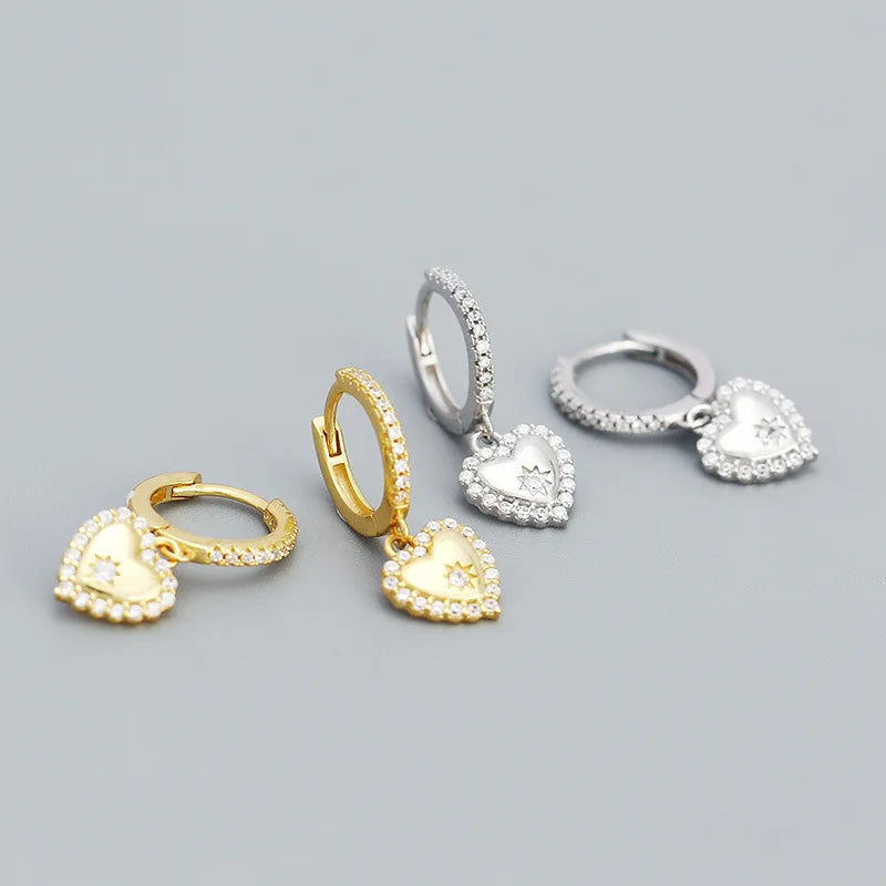 Dropshipping 925 Sterling Silver Heart Diamond Cubic Zircon Hoop Earring Jewelry for Women