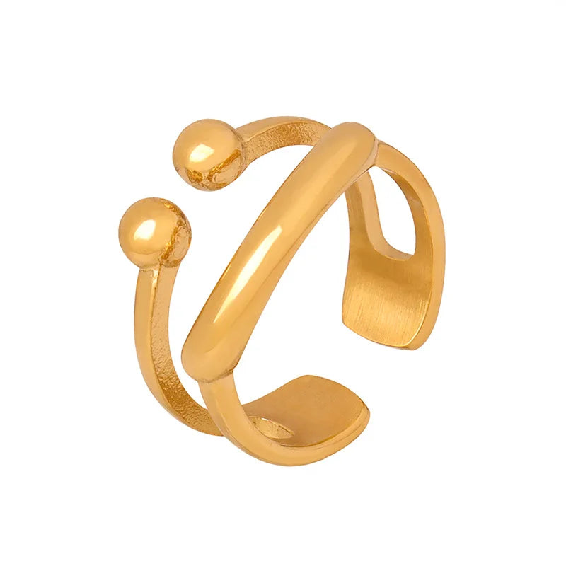 Retro Clip Asymmetric Open Geometric Ring Titanium Steel Hip Hop Open Design Adjustable Finger Ring for Women