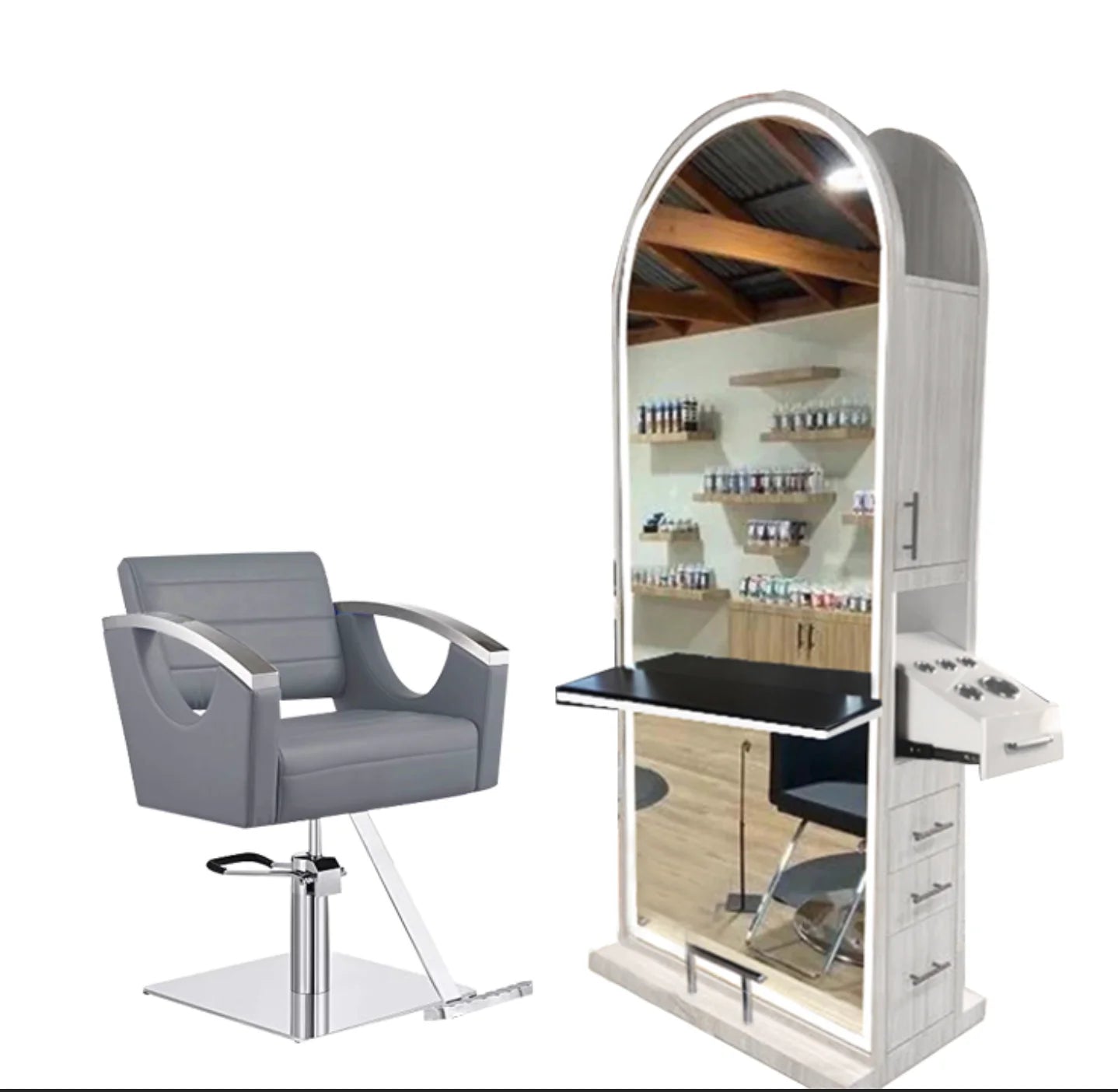 Modern Double Sided Salon Styling Station Barber Hairdressing Mirrors Stations