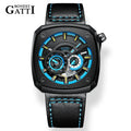 BONEST GATTI  Fashion Square Watch Men Hollow Watches Chronograph Wristwatch