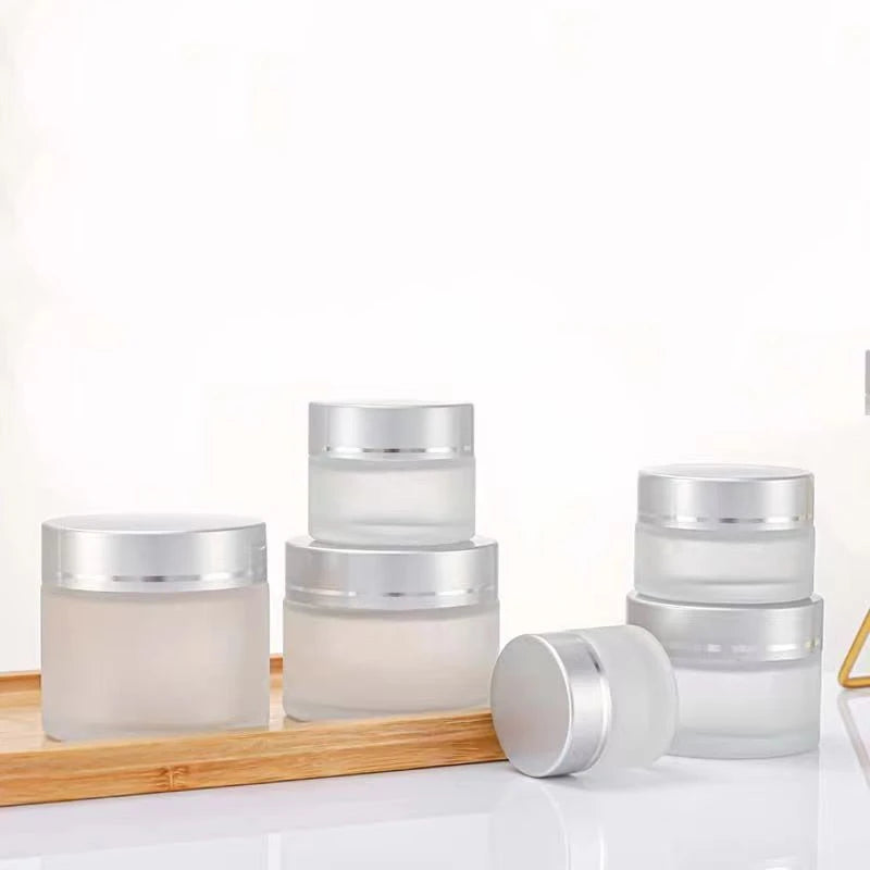 Wholesale Empty 30g 50g Frosted Glass Cosmetic Cream Jars with Plastic Lids for Skin Care Cream & Lotion